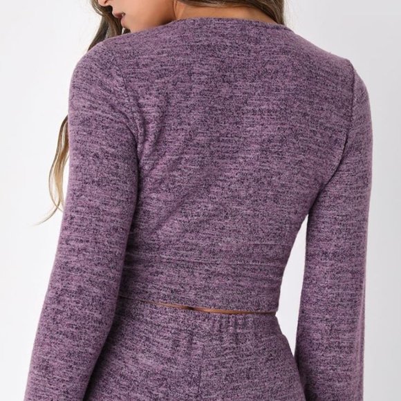NWT LULUS Laid Back Luxury Purple Heather Knit Long Sleeve Crop Top - Picture 2 of 9